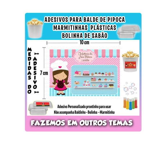 Adesivo Balde Pipoca Bolinha Sabão Marmitinhas Confeitaria