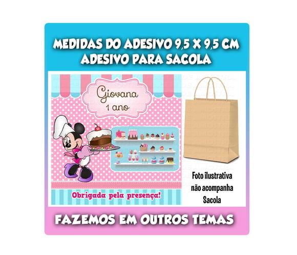 Adesivo Minnie Confeiteira para Sacola Sacolinha Surpresa