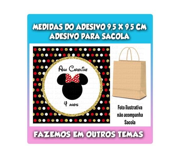 Adesivo para Sacola Sacolinha Surpresa Kraft Minnie Dourado