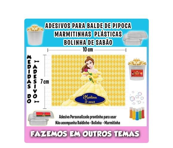 Adesivo a Bela e a Fera Balde Pipoca Bolinha Sabão Marmitas