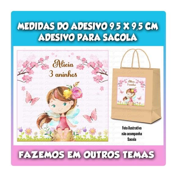 Adesivo Fada Aquarela para Sacola Sacolinha Surpresa Kraft
