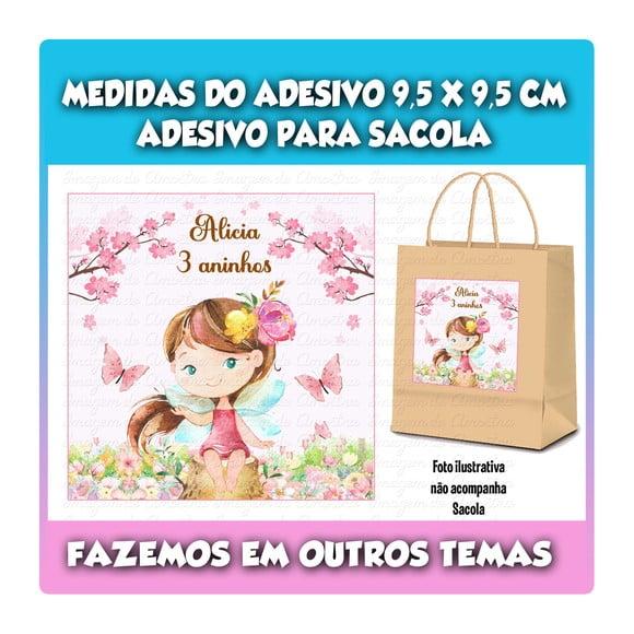 Adesivo Fada Aquarela para Sacola Sacolinha Surpresa Kraft