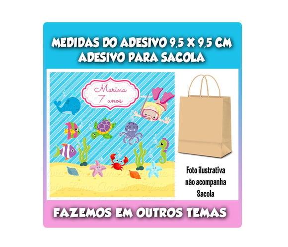 Adesivo para Sacolinha Surpresa Fundo do Mar Rosa