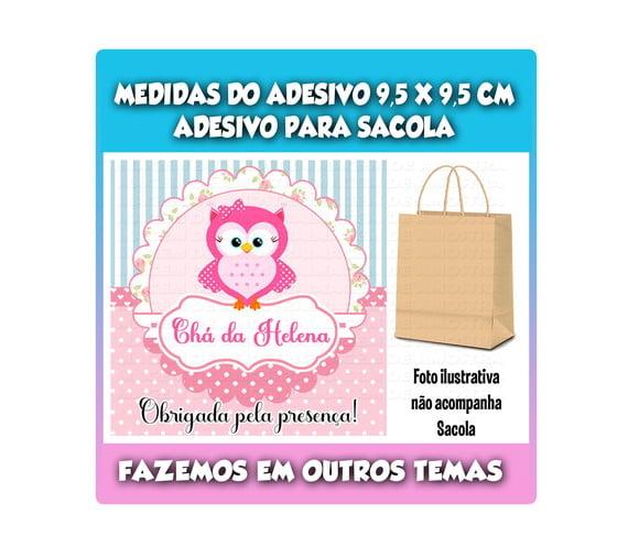 Adesivo Sacolinha Sacola Surpresa Kraft Coruja Chá de Bebê