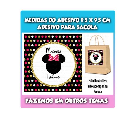 Adesivo para Sacola Sacolinha Surpresa Kraft Minnie Dourado