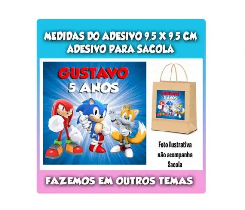Adesivo para Sacolinha Surpresa Kraft Sonic