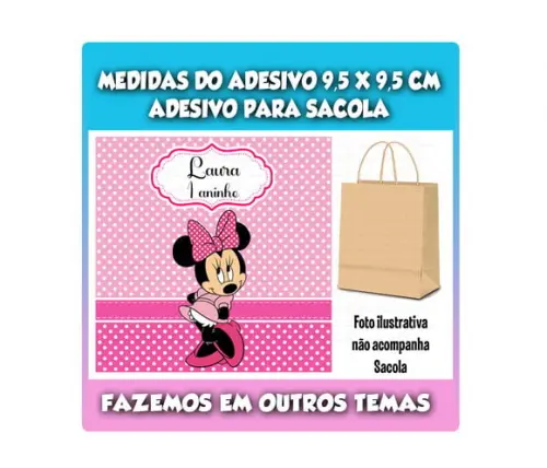 Adesivo Sacola Sacolinha Surpresa Kraft Festa Minnie Rosa