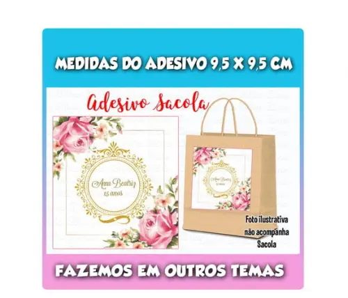 Adesivo para Sacolinha Surpresa 15 Anos Casamento Floral