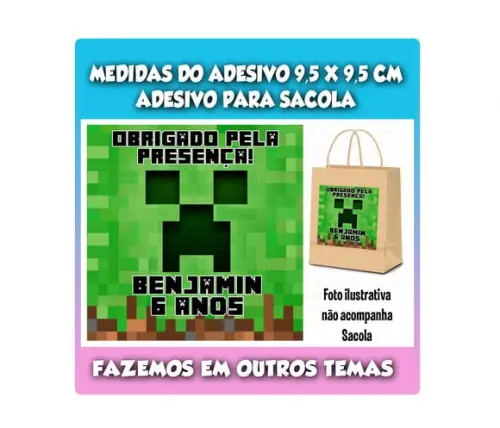 Adesivo para Sacola Sacolinha Surpresa Kraft Festa Minecraft