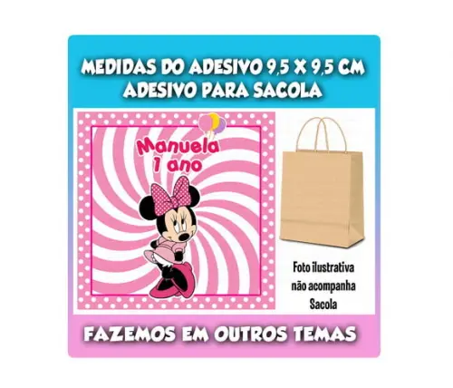 Adesivo Personalizado para Sacola Sacolinha Surpresa Minnie