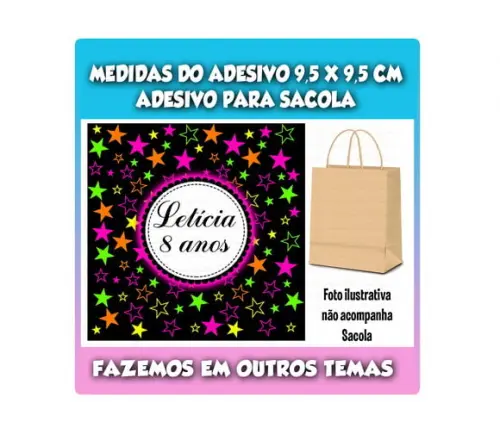 Adesivo para Sacolinha Surpresa Festa Neon