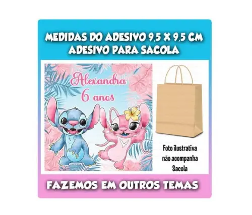Adesivo para Sacolinha Surpresa Stitch e Angel Aquarela