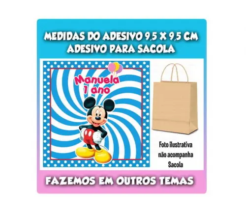 Adesivo Personalizado para Sacola Sacolinha Surpresa Mickey