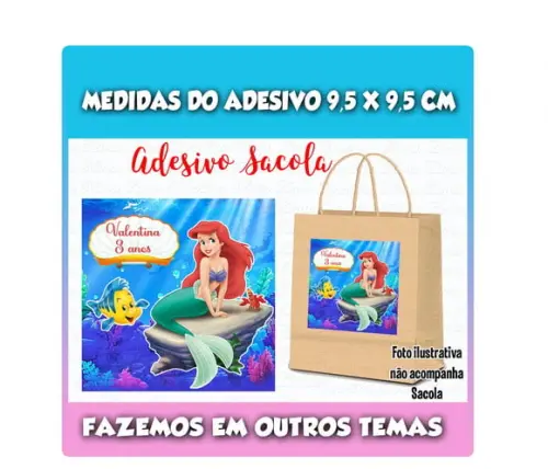 Adesivo para Sacolinha Surpresa a Pequena Sereia Ariel