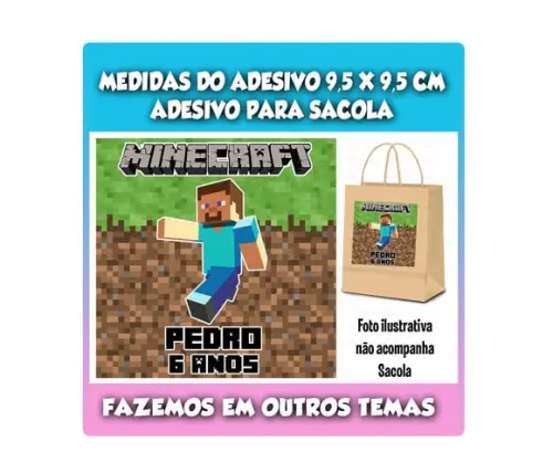 Adesivo para Sacola Sacolinha Surpresa Kraft Festa Minecraft