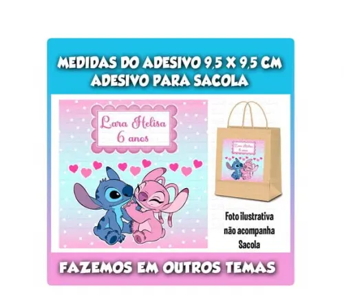Adesivo para Sacolinha Surpresa Stitch e Angel