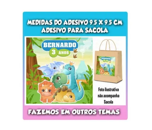 Adesivo para Sacolinha Surpresa Dino Baby Menino