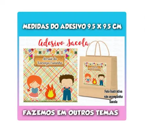Adesivo para Sacolinha Surpresa Festa Junina Charraiá Arraiá