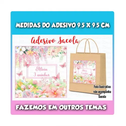 Adesivo para Sacolinha Surpresa Jardim das Borboletas