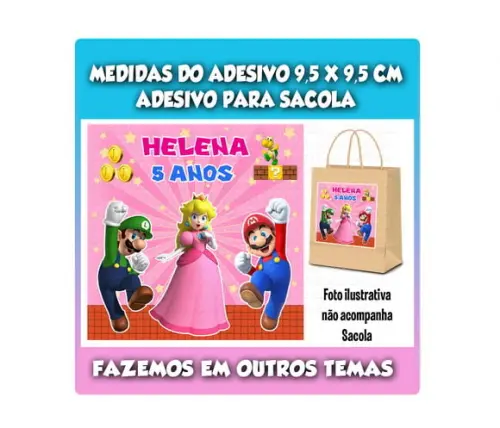 Adesivo Princesa Peach Super Mario Sacolinha Surpresa Kraft