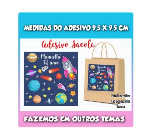 Adesivo para Sacolinha Surpresa Planetas Galáxia