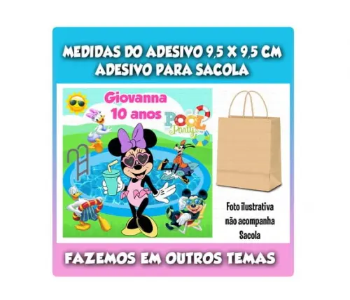 Adesivo para Sacolinha Surpresa Pool Party Minnie