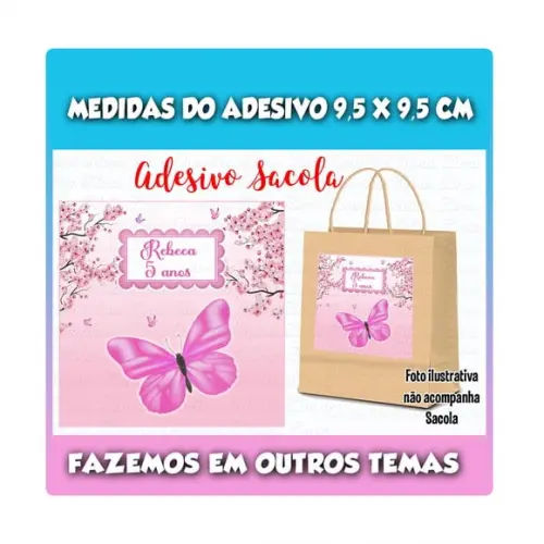 Adesivo para Sacolinha Surpresa Borboleta Rosa