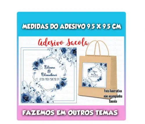 Adesivo Sacolinha Surpresa 15 Anos Casamento Floral Azul