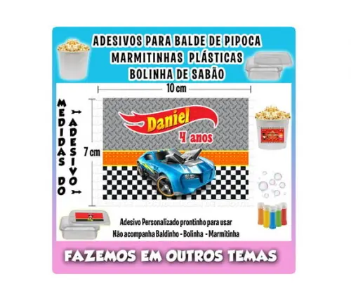 Adesivo Balde de Pipoca, Bolinha Sabão Marmitinha Hot Wheels