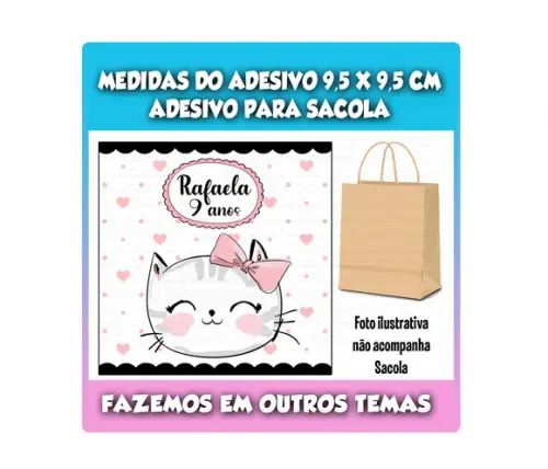 Adesivo Gatinha para Sacola Sacolinha Surpresa Kraft
