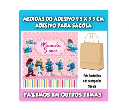 Adesivo para Sacolinha Surpresa Smurfs Rosa