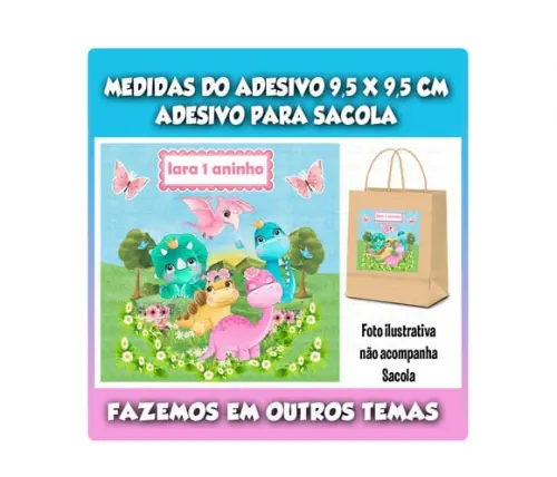 Adesivo para Sacolinha Surpresa Dino Baby Menina