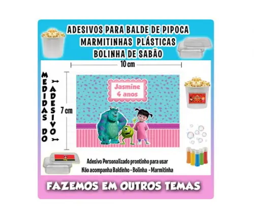 Adesivo Monstro Sa Balde Pipoca Bolinha Sabão Marmitinhas