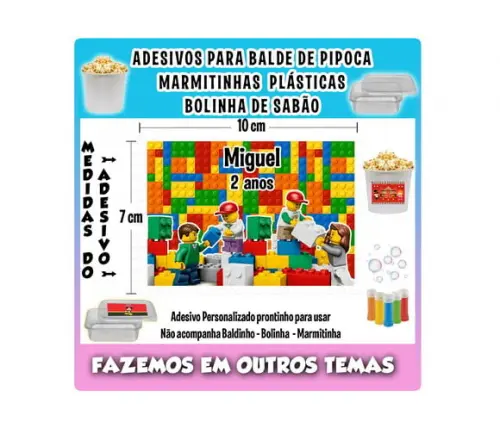 Adesivos Lego Balde Pipoca, Bolinha Sabão e Marmitinhas