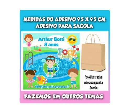 Adesivo para Sacolinha Surpresa Pool Party Menino
