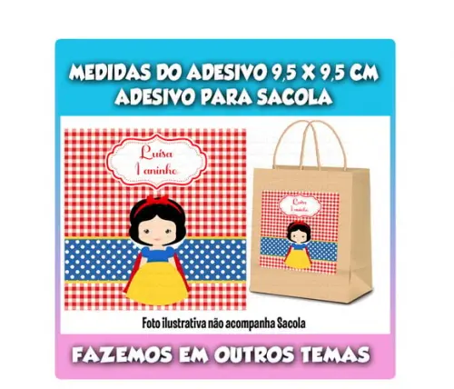Adesivo para Sacolinha Surpresa Kraft Branca de Neve