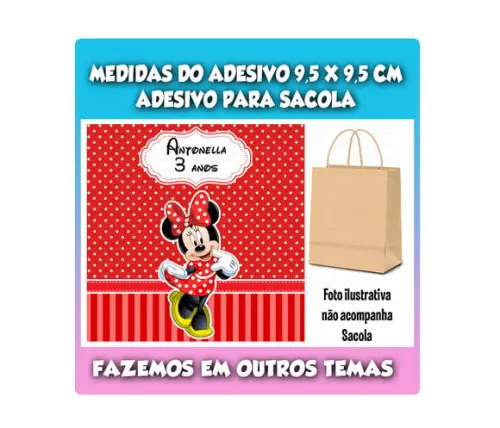 Adesivo para Sacolinha Surpresa Kraft Minnie Vermelha