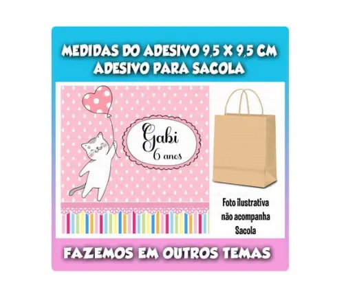 Adesivo Gatinha para Sacola Sacolinha Surpresa Kraft