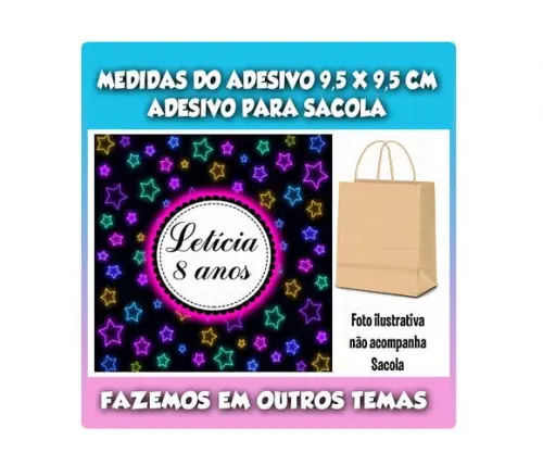 Adesivo para Sacolinha Surpresa Festa Neon