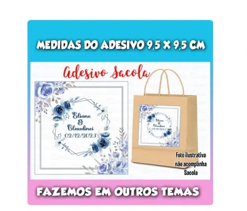 Adesivo Sacolinha Surpresa 15 Anos Casamento Floral Azul