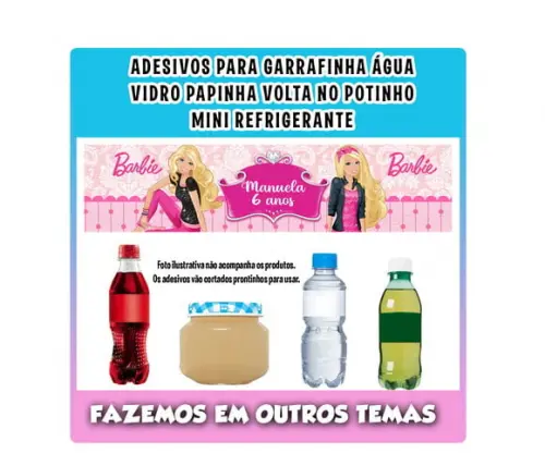 Adesivos Água, Refrigerante, Papinha, Caçulinha Barbie