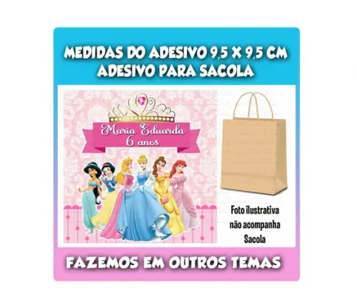 Adesivo Princesas para Sacolinha Surpresa Kraft