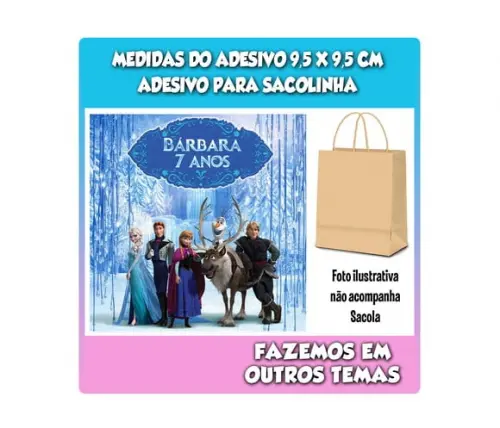 Adesivo para Sacola Sacolinha Surpresa Kraft Surpresa Frozen
