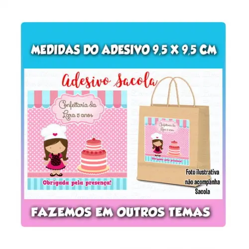 Adesivo para Sacolinha Confeitaria - Menina Confeiteira