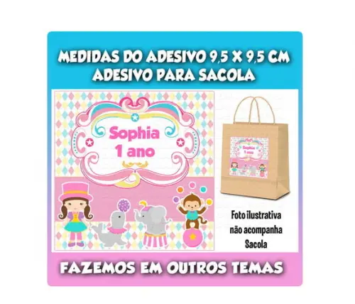 Adesivo para Sacolinha Surpresa Circo Rosa Menina