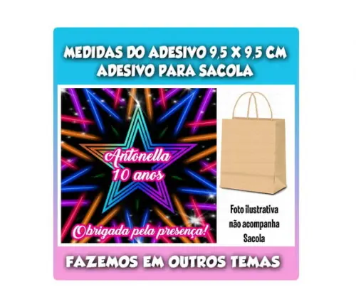 Adesivo para Sacolinha Surpresa Festa Neon