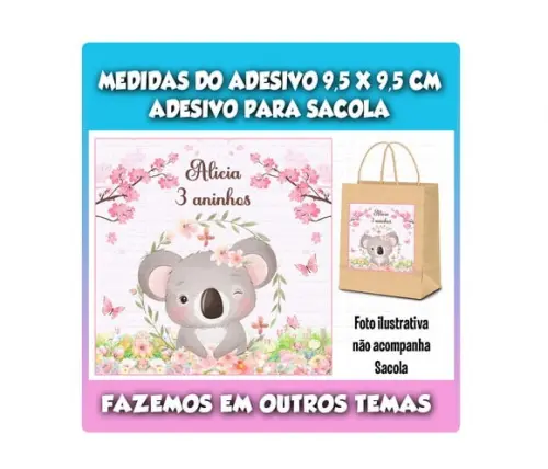 Adesivo Coala para Sacola Sacolinha Surpresa Kraft