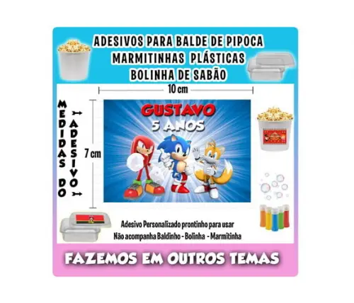 Adesivo Sonic Balde de Pipoca Bolinha de Sabão Marmitinhas