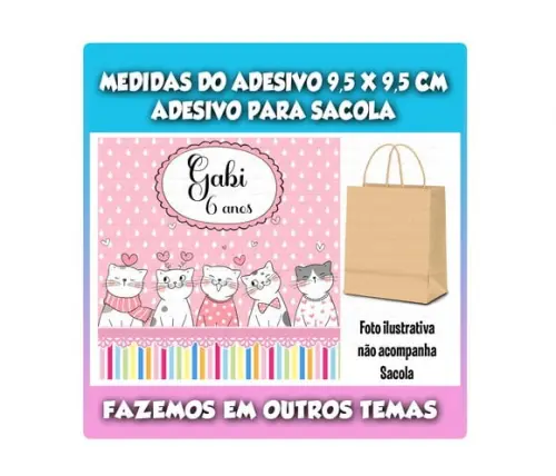Adesivo Gatinha para Sacola Sacolinha Surpresa Kraft