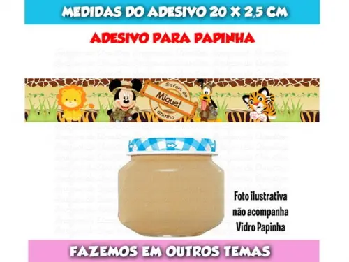 Rótulo Adesivo Personalizado Potinho Papinha Mickey Safari